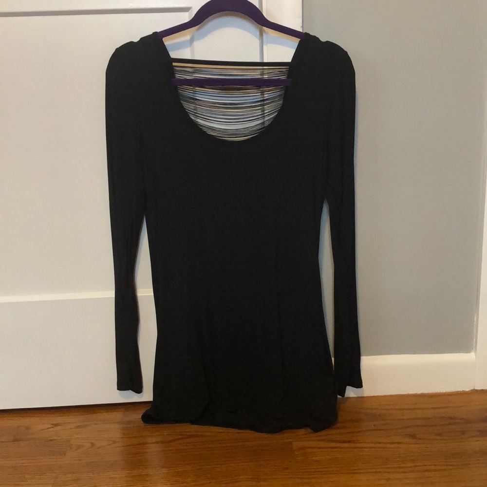 Black tunic top low cut back with fringe!